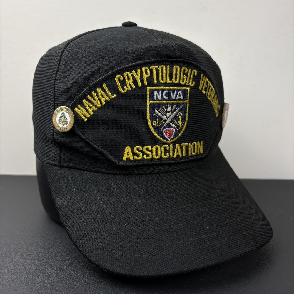 Vintage Naval Cryptologic Veterans Association NCVA Black Snapback Hat Pins US